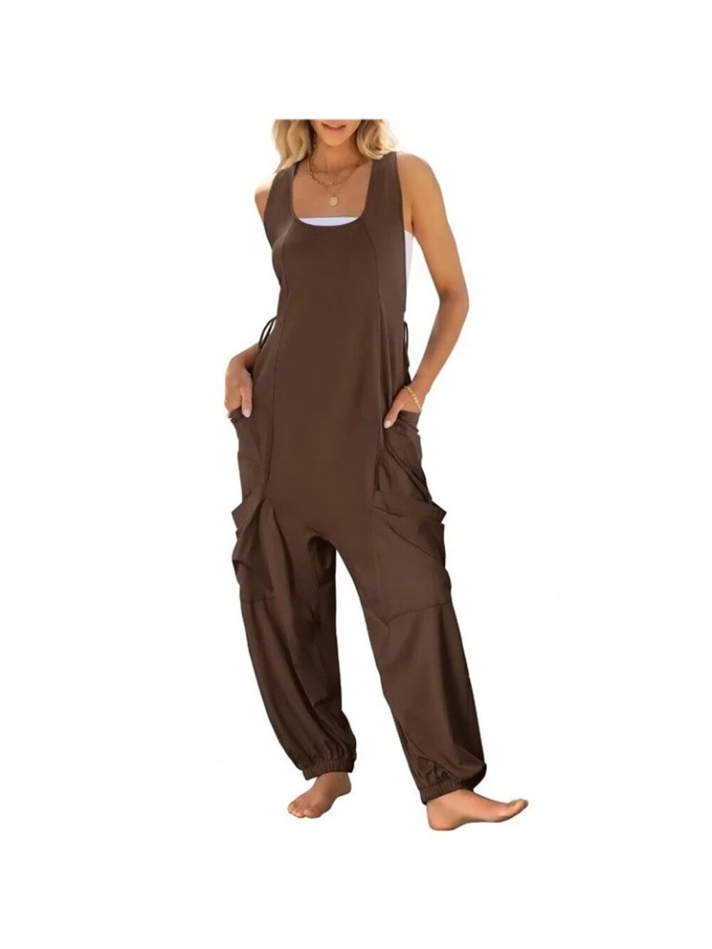 Anrabess Women's Overall Jogger Jumpsuit Baggy Harem Pants Pockets Size XL